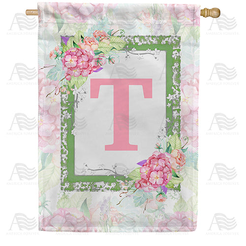 America Forever Watercolor Hydrangeas Monogram House Flag