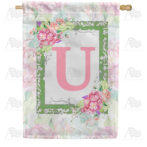 America Forever Watercolor Hydrangeas Monogram House Flag