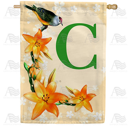 America Forever Orange Lilies Monogram House Flag