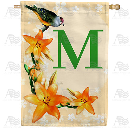 America Forever Orange Lilies Monogram House Flag