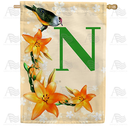 America Forever Orange Lilies Monogram House Flag