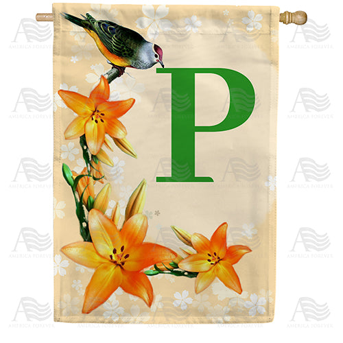 America Forever Orange Lilies Monogram House Flag