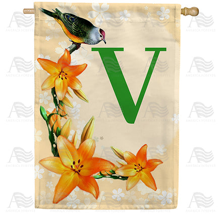 America Forever Orange Lilies Monogram House Flag