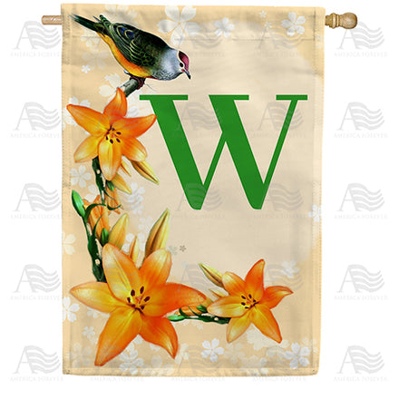 America Forever Orange Lilies Monogram House Flag