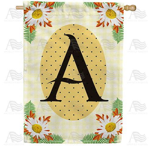America Forever Yellow Gingham Daisies Monogram House Flag