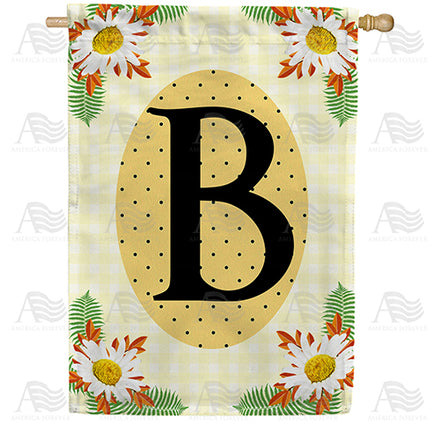America Forever Yellow Gingham Daisies Monogram House Flag