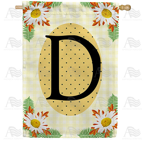 America Forever Yellow Gingham Daisies Monogram House Flag