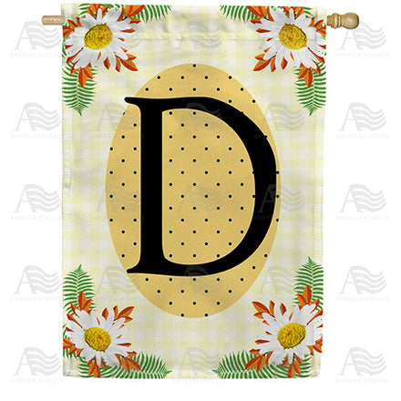 America Forever Yellow Gingham Daisies Monogram House Flag