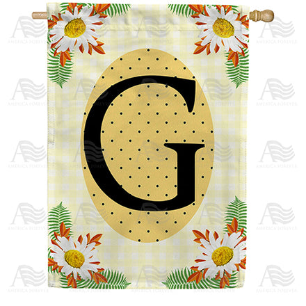 America Forever Yellow Gingham Daisies Monogram House Flag