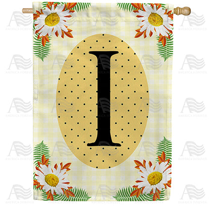 America Forever Yellow Gingham Daisies Monogram House Flag
