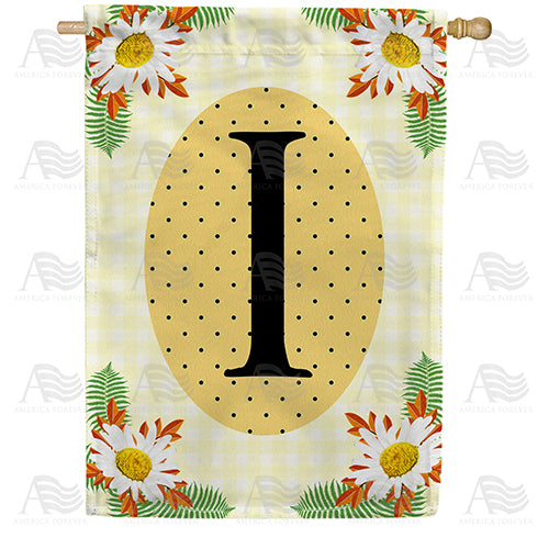 America Forever Yellow Gingham Daisies Monogram House Flag