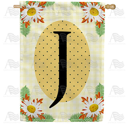 America Forever Yellow Gingham Daisies Monogram House Flag