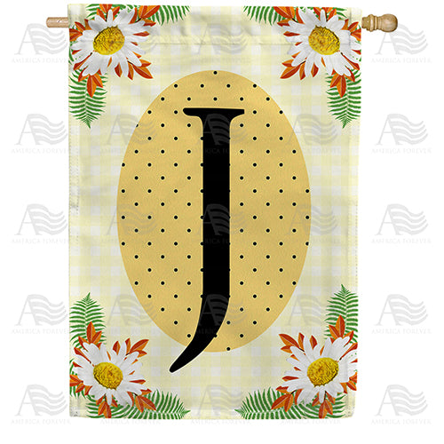 America Forever Yellow Gingham Daisies Monogram House Flag