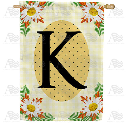 America Forever Yellow Gingham Daisies Monogram House Flag