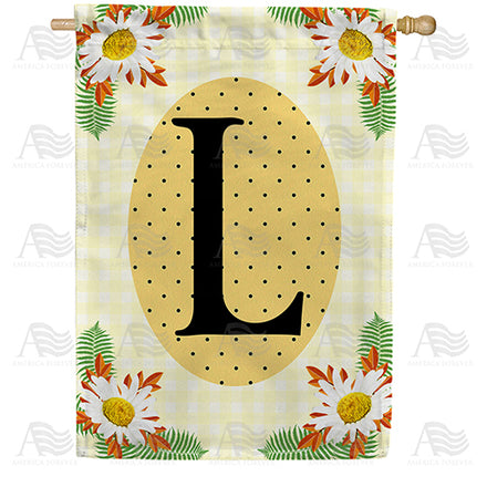 America Forever Yellow Gingham Daisies Monogram House Flag