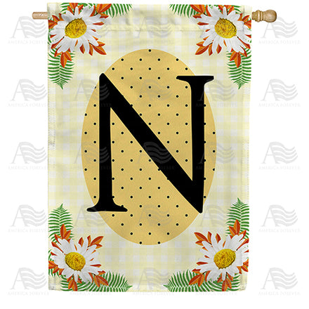 America Forever Yellow Gingham Daisies Monogram House Flag