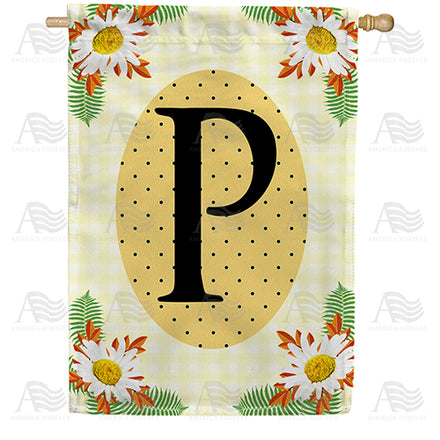 America Forever Yellow Gingham Daisies Monogram House Flag
