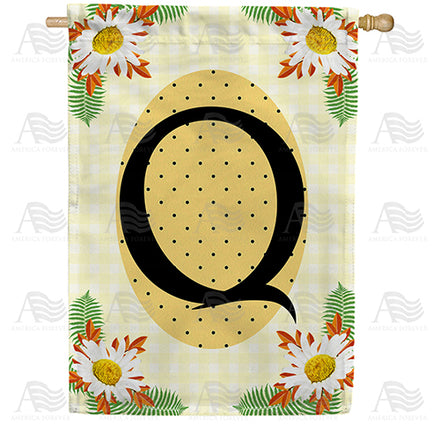America Forever Yellow Gingham Daisies Monogram House Flag