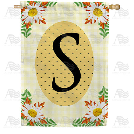 America Forever Yellow Gingham Daisies Monogram House Flag