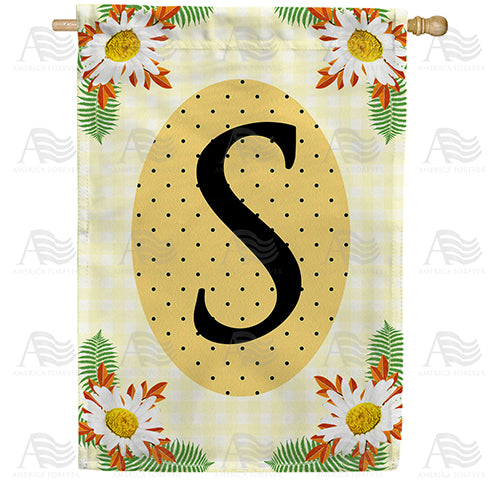 America Forever Yellow Gingham Daisies Monogram House Flag