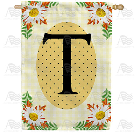 America Forever Yellow Gingham Daisies Monogram House Flag