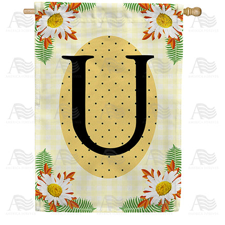 America Forever Yellow Gingham Daisies Monogram House Flag