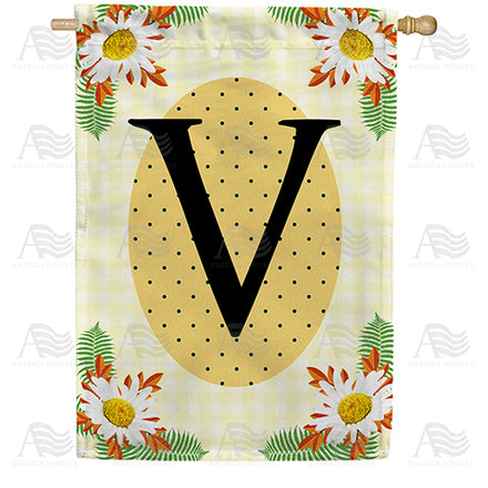 America Forever Yellow Gingham Daisies Monogram House Flag