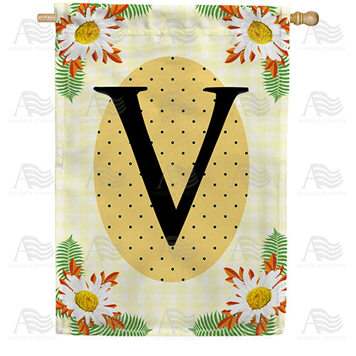 America Forever Yellow Gingham Daisies Monogram House Flag