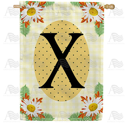 America Forever Yellow Gingham Daisies Monogram House Flag