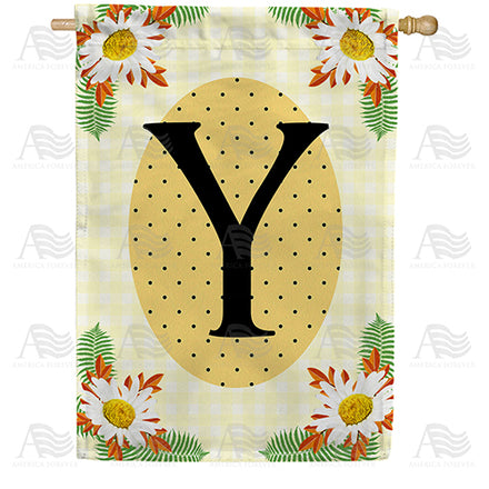 America Forever Yellow Gingham Daisies Monogram House Flag