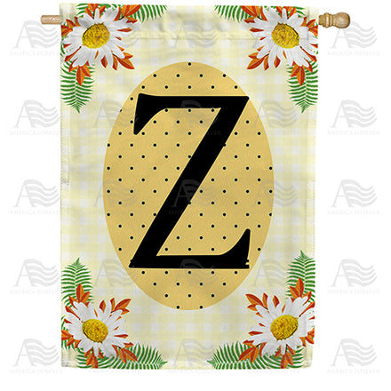 America Forever Yellow Gingham Daisies Monogram House Flag
