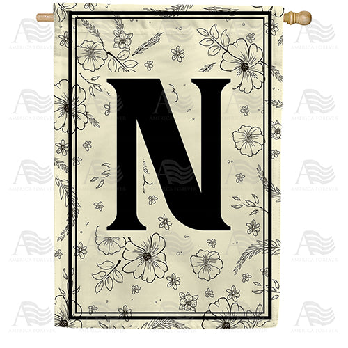 America Forever Flower Sketchings Monogram House Flag