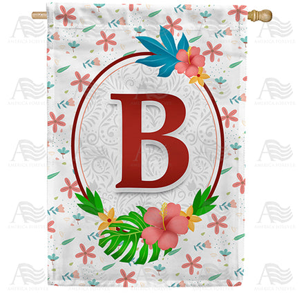 America Forever Periwinkle Petals Monogram House Flag