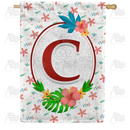 America Forever Periwinkle Petals Monogram House Flag
