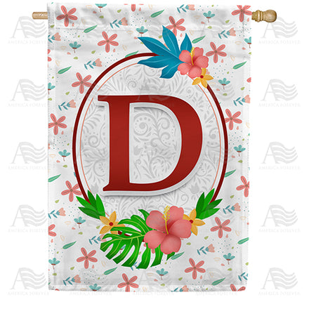 America Forever Periwinkle Petals Monogram House Flag