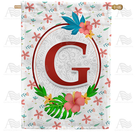 America Forever Periwinkle Petals Monogram House Flag