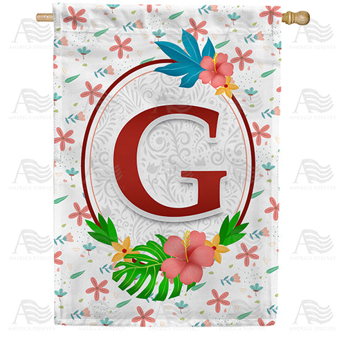 America Forever Periwinkle Petals Monogram House Flag