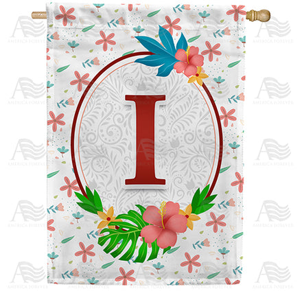 America Forever Periwinkle Petals Monogram House Flag