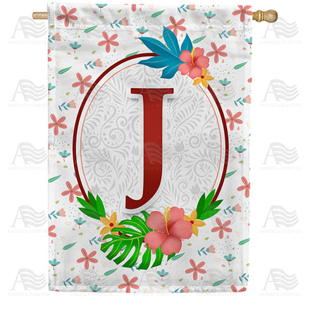 America Forever Periwinkle Petals Monogram House Flag
