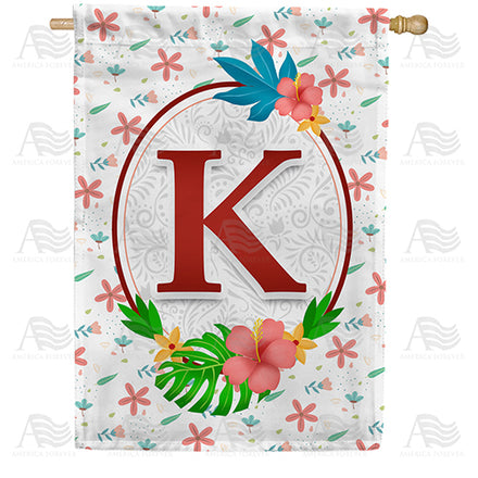 America Forever Periwinkle Petals Monogram House Flag