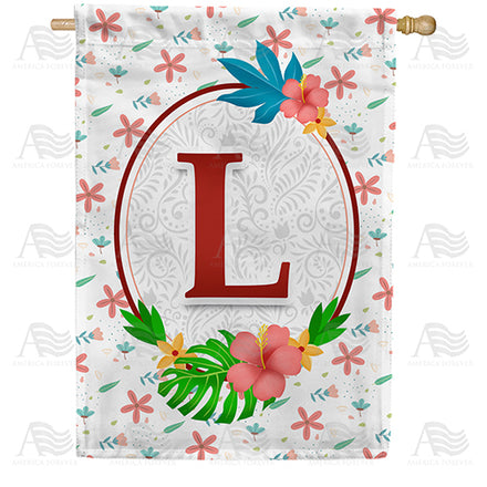 America Forever Periwinkle Petals Monogram House Flag