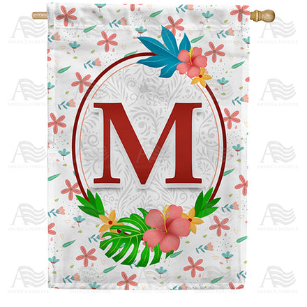 America Forever Periwinkle Petals Monogram House Flag
