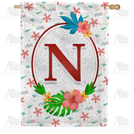 America Forever Periwinkle Petals Monogram House Flag
