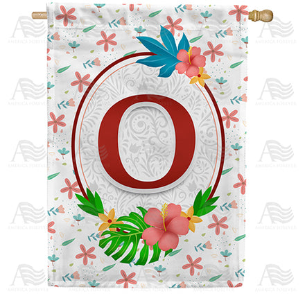 America Forever Periwinkle Petals Monogram House Flag