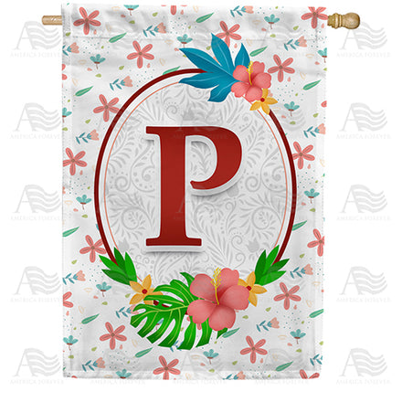 America Forever Periwinkle Petals Monogram House Flag