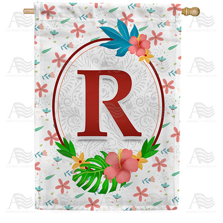 America Forever Periwinkle Petals Monogram House Flag