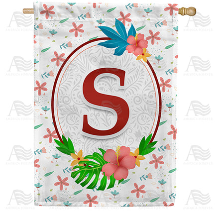 America Forever Periwinkle Petals Monogram House Flag