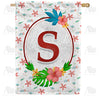 America Forever Periwinkle Petals Monogram House Flag