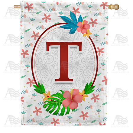 America Forever Periwinkle Petals Monogram House Flag