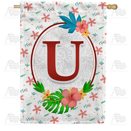 America Forever Periwinkle Petals Monogram House Flag
